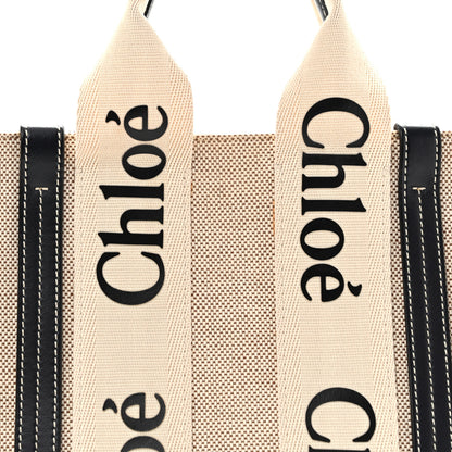 Chloe Linen Calfskin Small Woody Ribbon Tote White Black 8 of 14