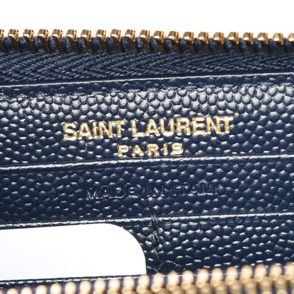 Saint Laurent Grain De Poudre Matelasse Chevron Monogram Zip Around Wallet Navy 6 of 7