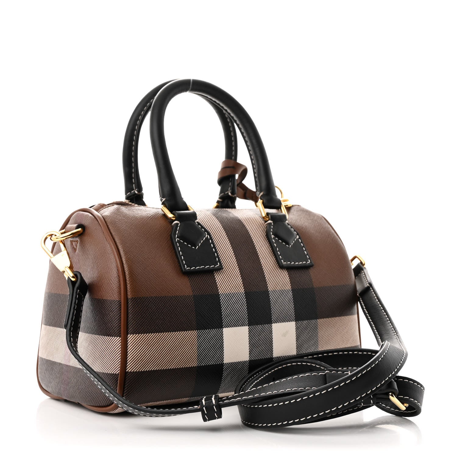 Burberry E-canvas Check Mini Bowling Bag Dark Birch Brown 3 of 10