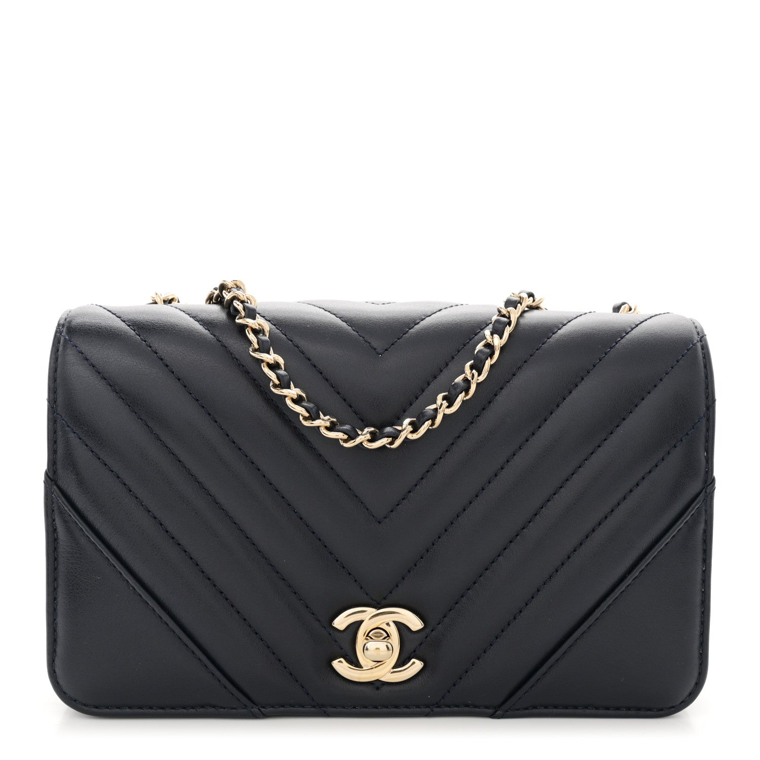 Chanel Calfskin Chevron Quilted Mini Statement Flap Navy Blue 1 of 12