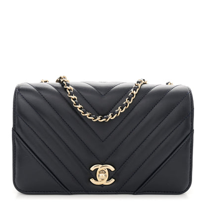 Chanel Calfskin Chevron Quilted Mini Statement Flap Navy Blue 1 of 12