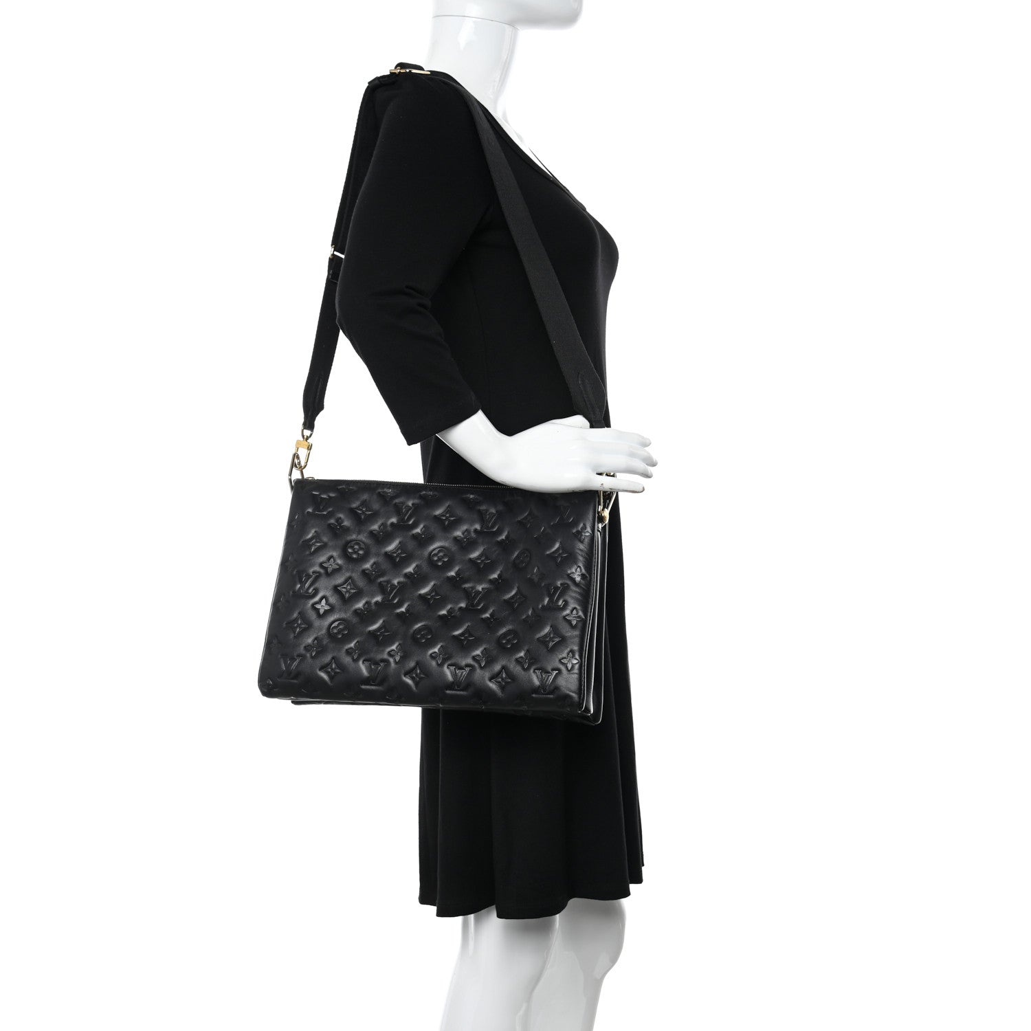 Louis Vuitton Lambskin Embossed Monogram Coussin MM Black 2 of 11