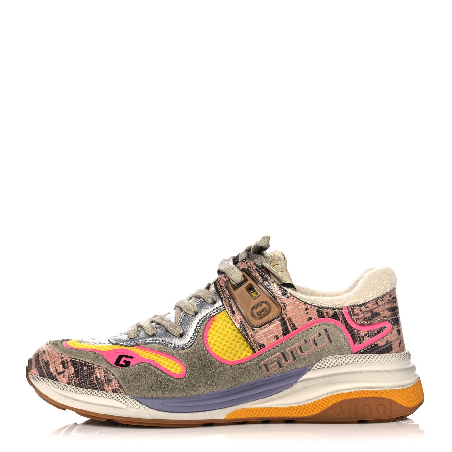Suede Calfskin Tejus Printed Womens Ultrapace Sneakers 37 Pink Silver Oatmeal Yolk