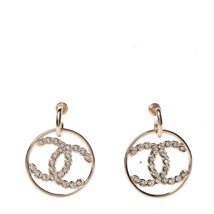 Chanel Crystal Chain Strass CC Drop Earrings Gold 1 of 5