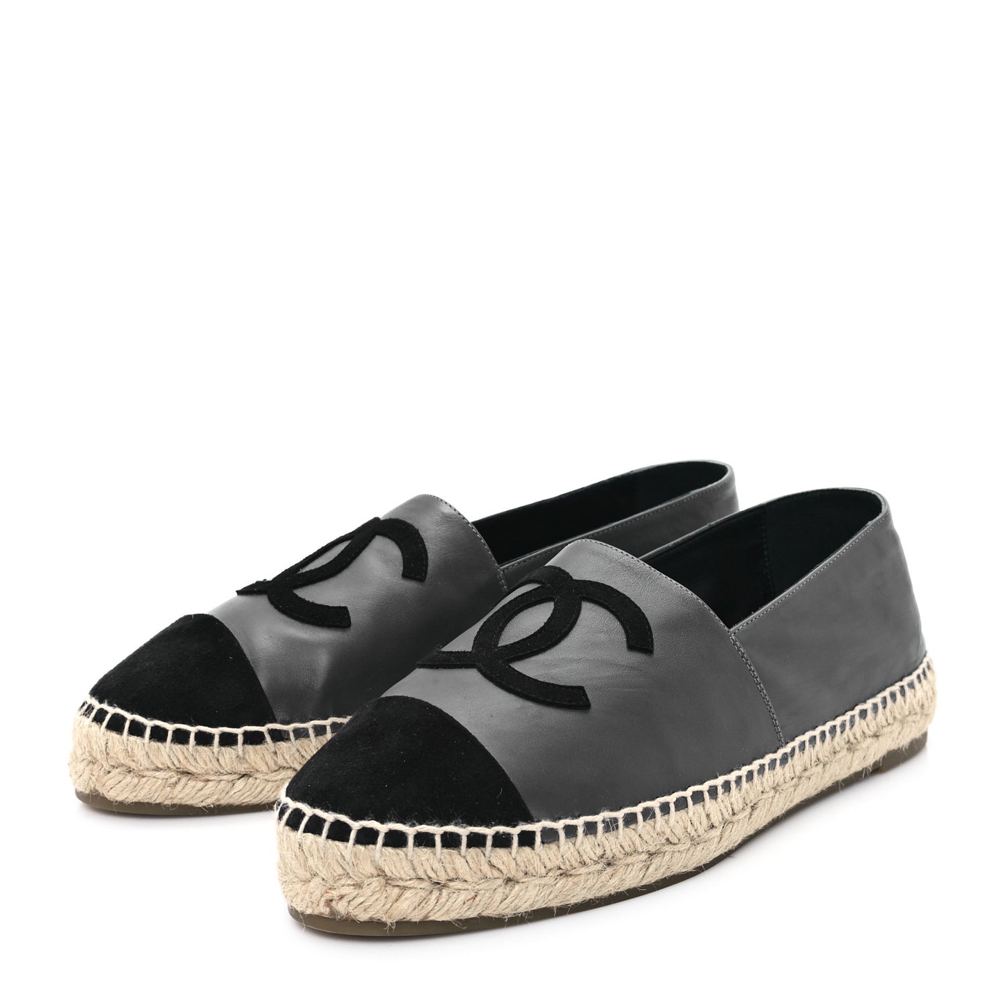 Calfskin Kid Suede CC Espadrilles 41 Dark Gray Black