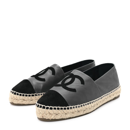 Chanel Calfskin Kid Suede CC Espadrilles 41 Dark Gray Black 4 of 10