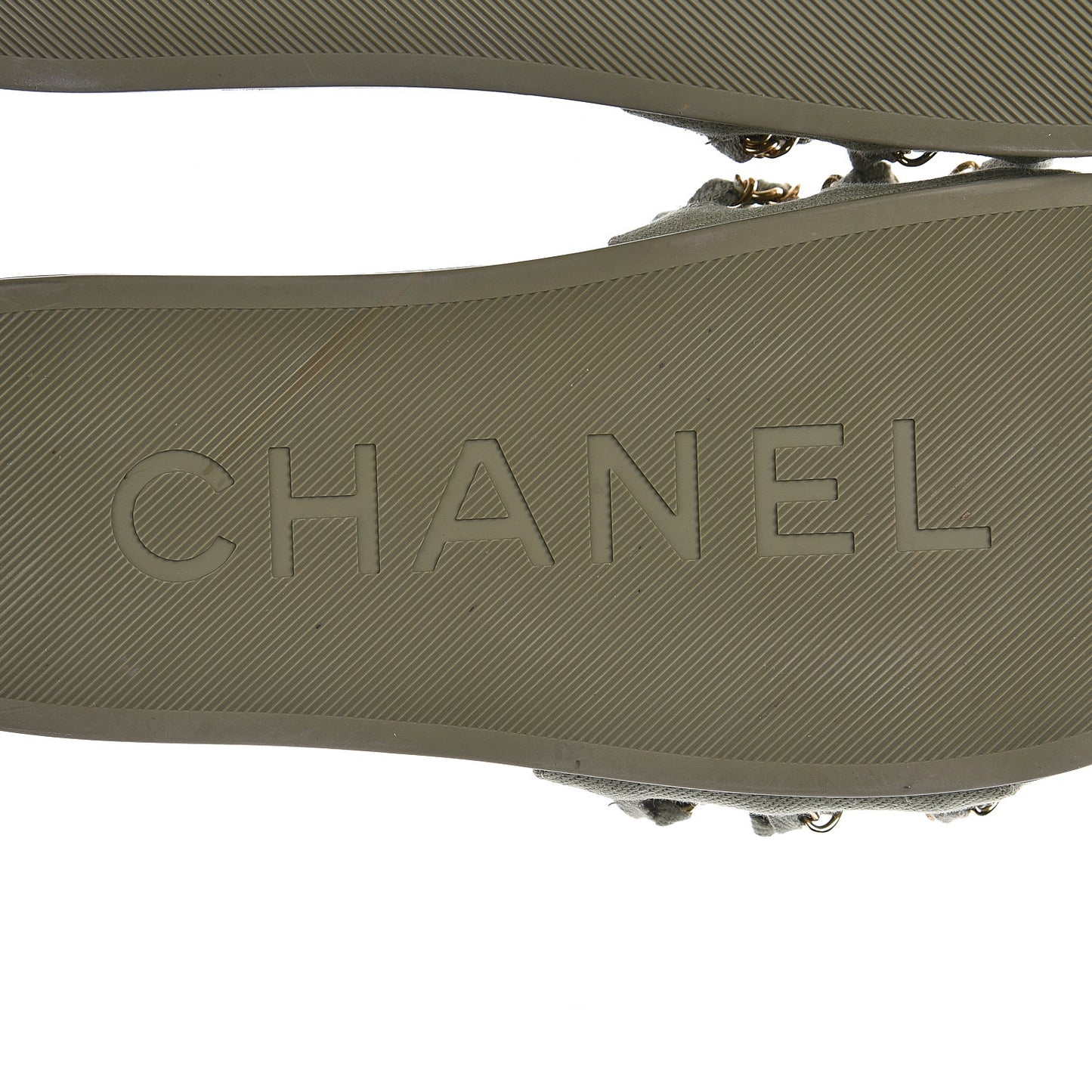 Canvas Chain Flat Sandals 37 Khaki