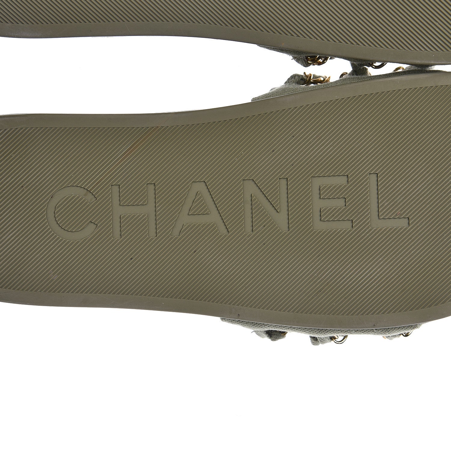 Chanel Canvas Chain Flat Sandals 37 Khaki 9 of 13