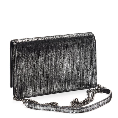 Saint Laurent Metallic Suede Classic Monogram Kate Tassel Chain Wallet Black Silver 3 of 10