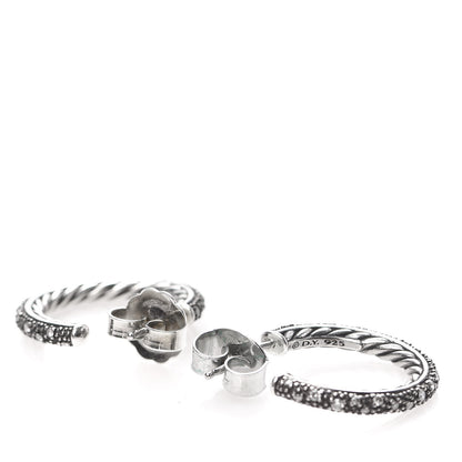 David Yurman Sterling Silver Diamond Small Midnight Melange Hoop Earrings 3 of 4