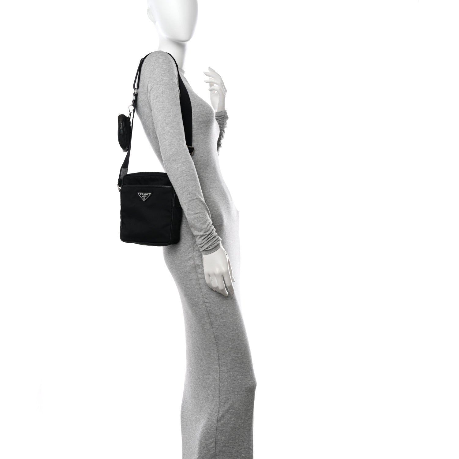 Prada Tessuto Nylon Saffiano Pocket Messenger Shoulder Bag Black 2 of 13