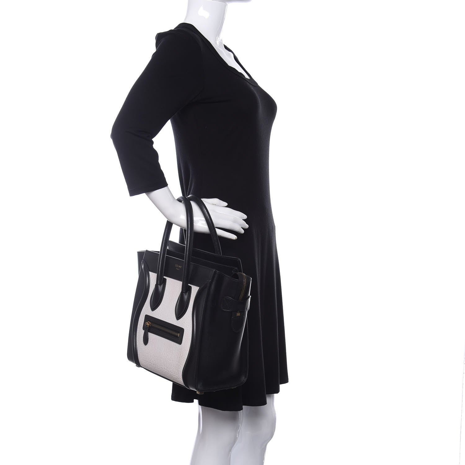 Celine Shrunken Lambskin Micro Bi-Color Luggage Black White 2 of 11