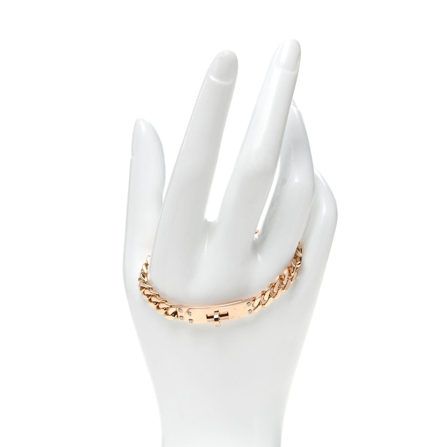 Hermes 18K Rose Gold Diamond PM Kelly Chaine Bracelet ST 2 of 5
