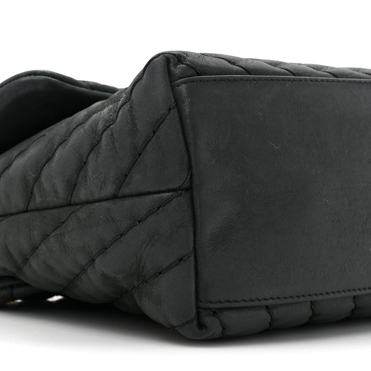 Iridescent Calfskin Surpique Chevron Large Flap Black
