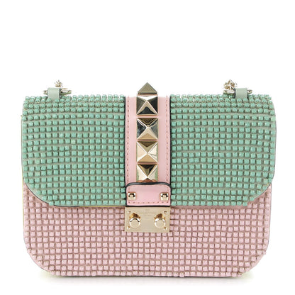 Valentino Garavani Vitello Crystal Embellished Watercolor Small Glam Lock Rockstud Flap Rose Green Yellow Sky 1 of 10