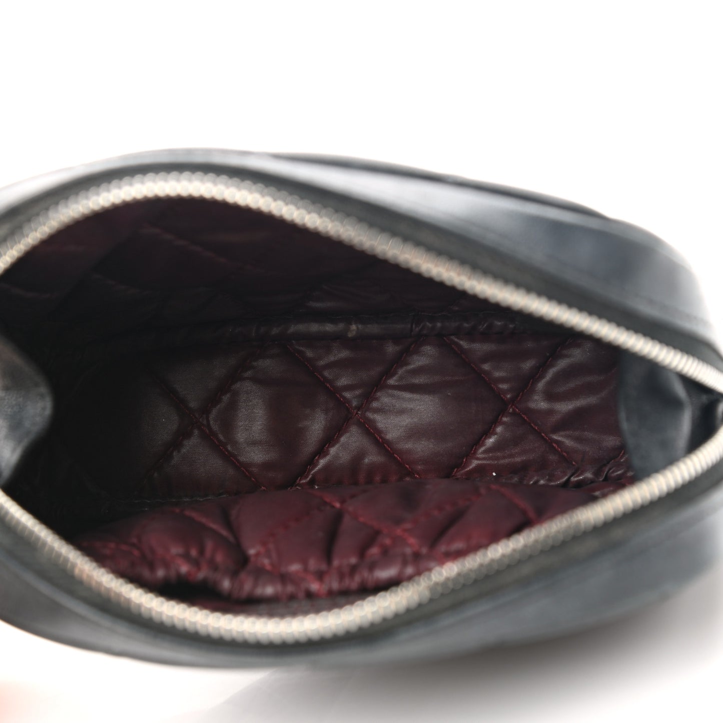 Lambskin Quilted Small Curvy Pouch Cosmetic Case Black