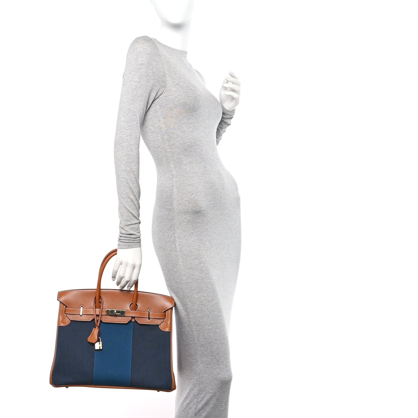 Toile Natural Barenia Flag Birkin 35 Fauve Bleu Indigo Bleu Thalassa