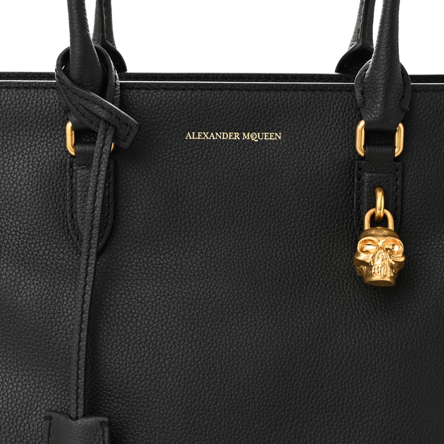 Alexander McQueen Pebbled Calfskin Large Skull Padlock Zip Around Tote Black 8 of 10