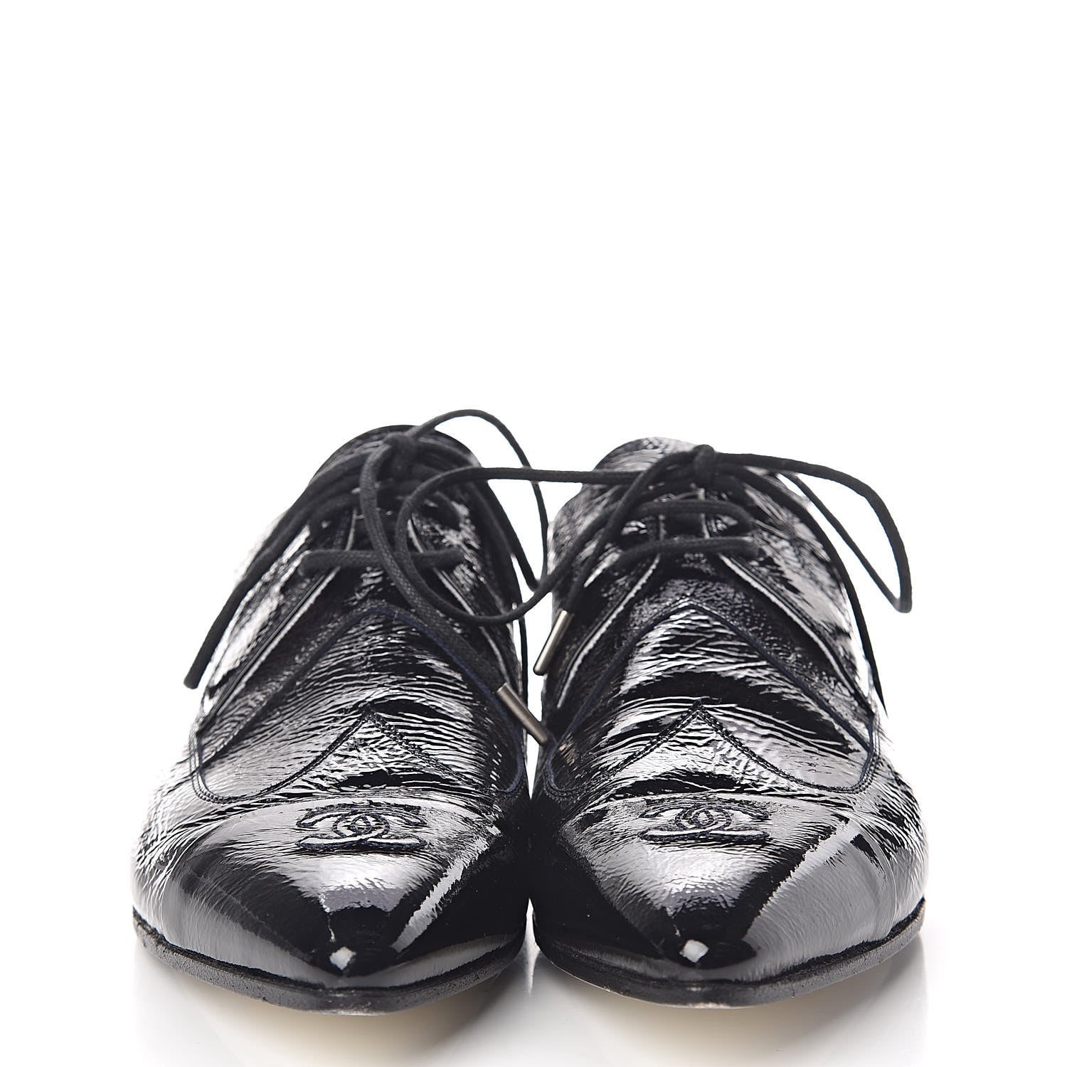Chanel Patent Goatskin CC Lace Up Oxfords 36 Dark Navy 2 of 16