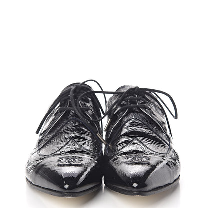 Chanel Patent Goatskin CC Lace Up Oxfords 36 Dark Navy 2 of 16