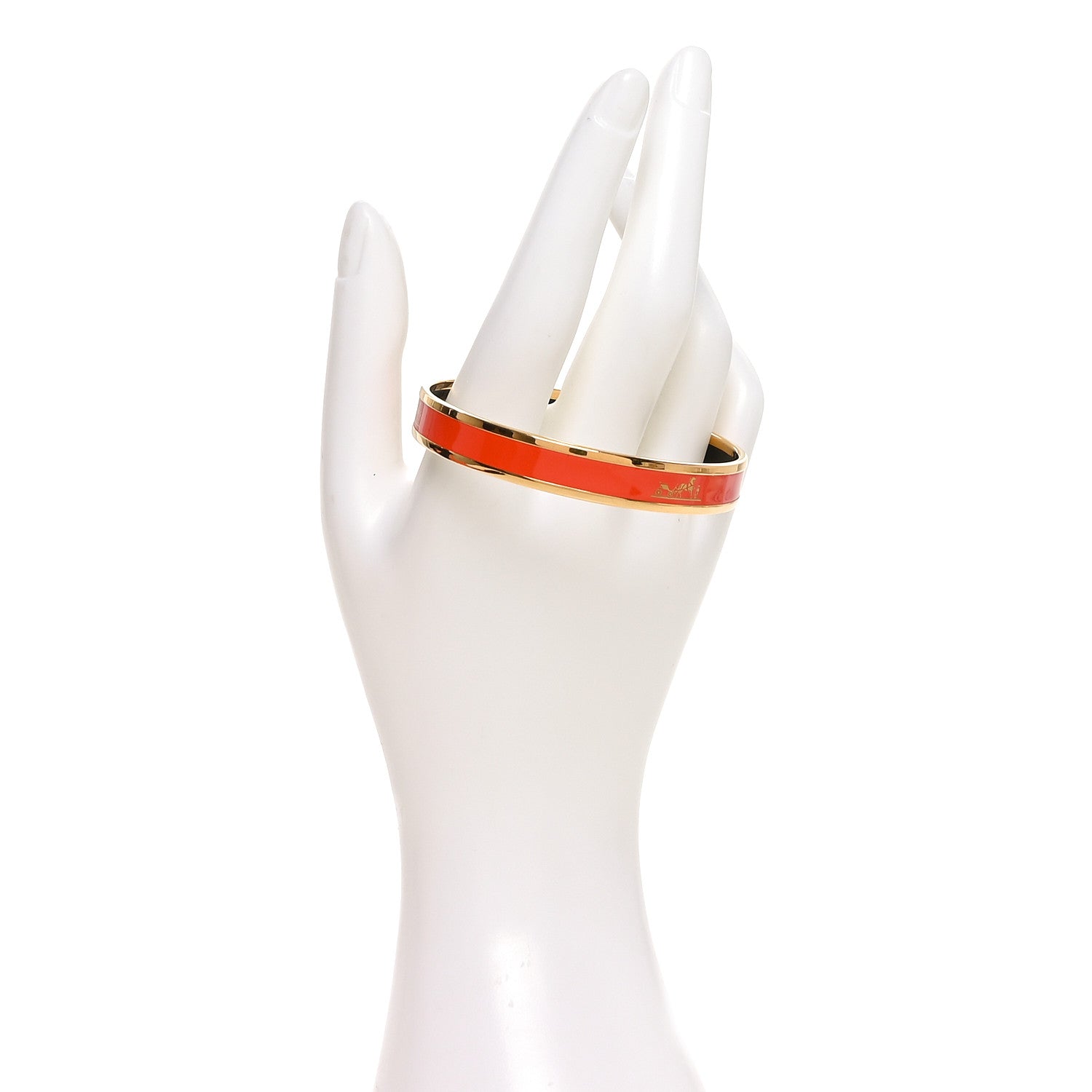 Hermes Enamel Printed Narrow Caleche Bracelet 65 Orange 2 of 6