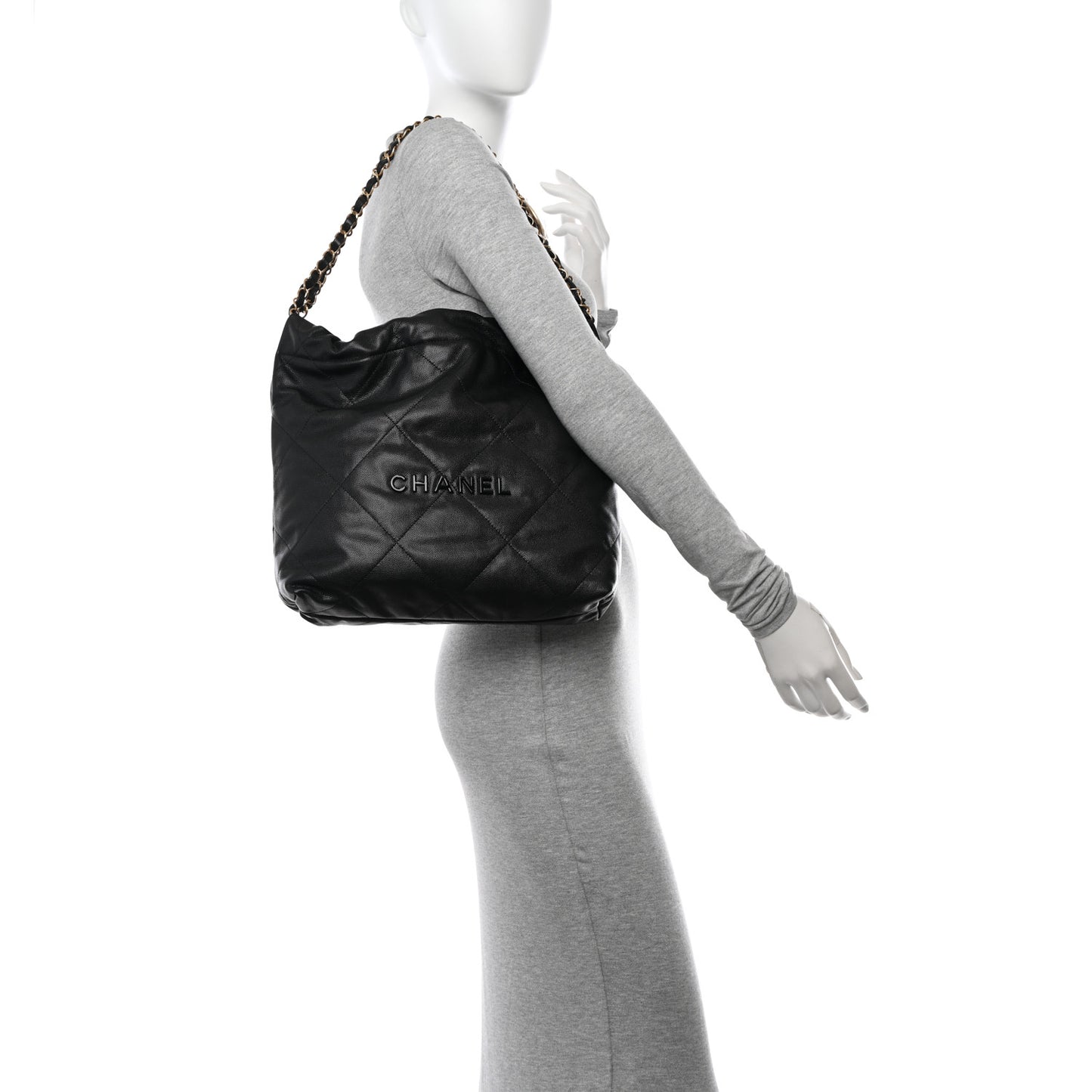 Shiny Caviar Quilted Monochrome Small Chanel 22 Black