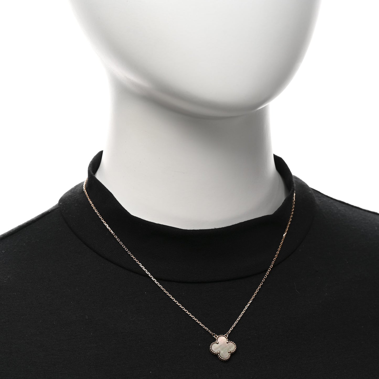 18K Rose Gold Gray Mother of Pearl Vintage Alhambra Pendant Necklace