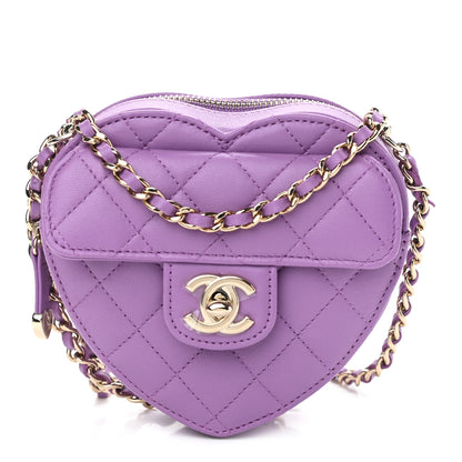 Chanel Lambskin Quilted CC In Love Heart Clutch With Chain Purple 1 of 11