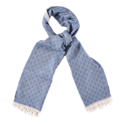 Gucci Wool GG Monogram Web New Arliss Fringe Scarf Blue 1 of 5