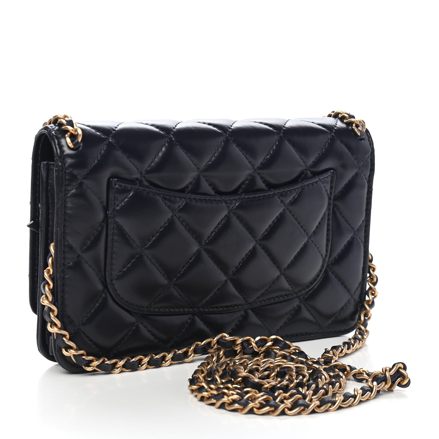 Chanel Lambskin Quilted Chain Around Wallet On Chain WOC Navy Blue 3 of 13