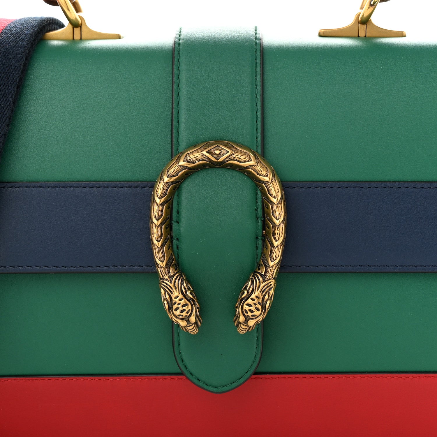 Gucci Moon Calfskin Web Medium Dionysus Bamboo Top Handle Bag Emerald Blue Hibiscus Red 8 of 11