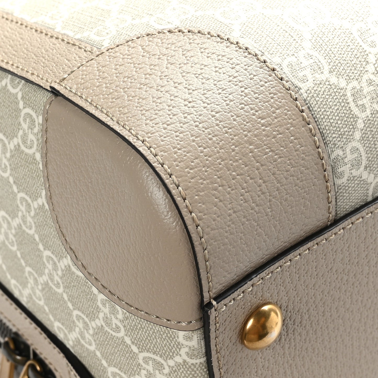 GG Supreme Monogram Textured Dollar Calfskin Web Medium Savoy Duffle Bag Beige Mystic White Oatmeal