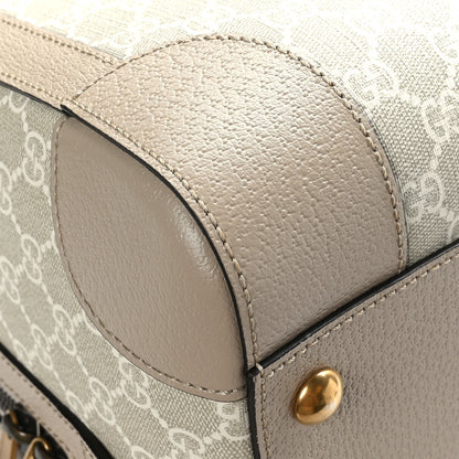 Gucci GG Supreme Monogram Textured Dollar Calfskin Web Medium Savoy Duffle Bag Beige Mystic White Oatmeal 9 of 10
