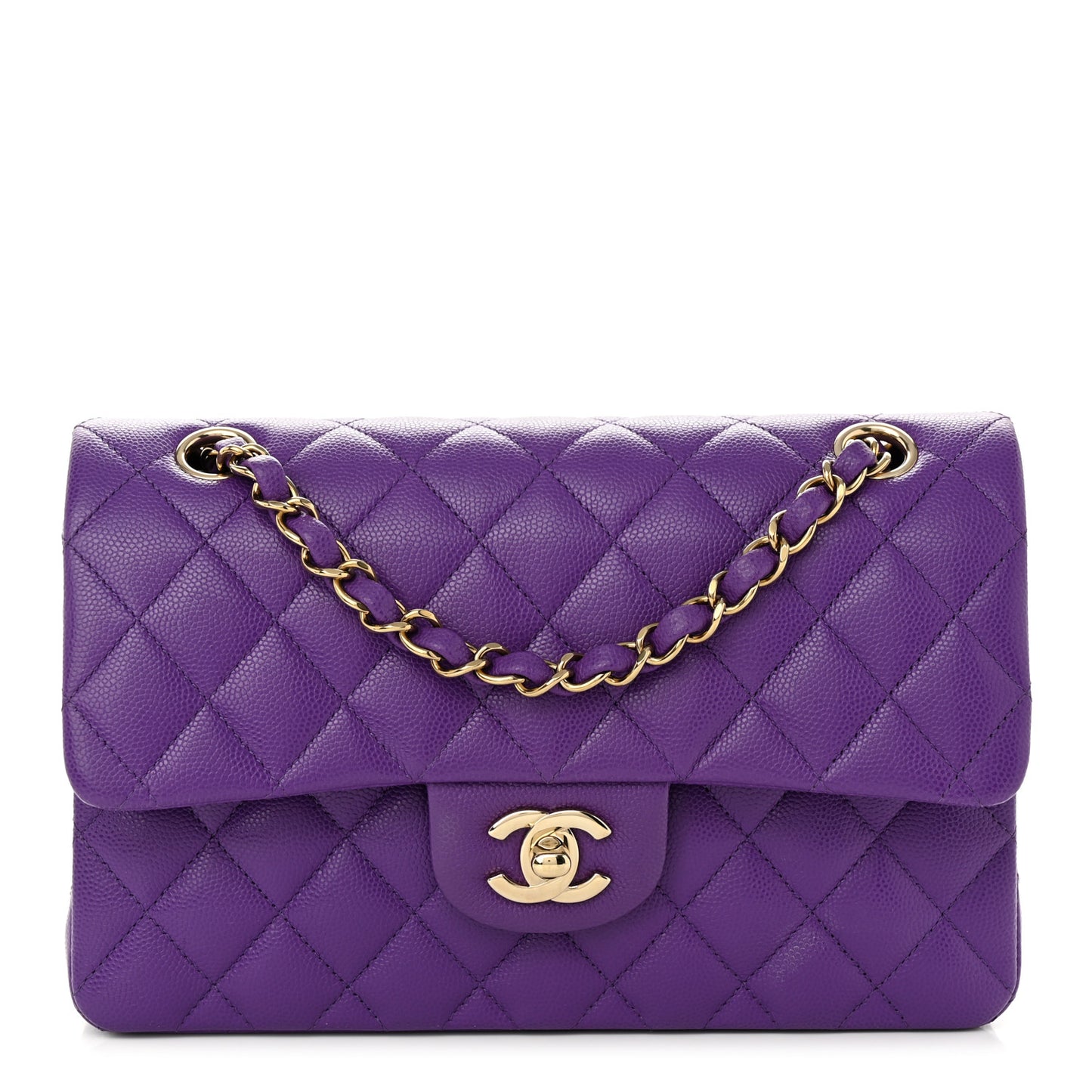 Caviar Quilted Small Double Flap Dark Purple