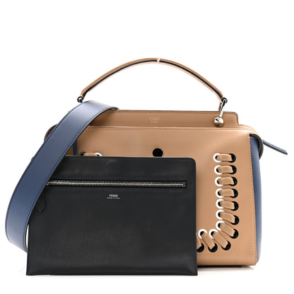Fendi Vitello Baltico Dolce Shiny Nappa Lace Up DotCom Satchel Cuoio Ceruleo 3 of 14