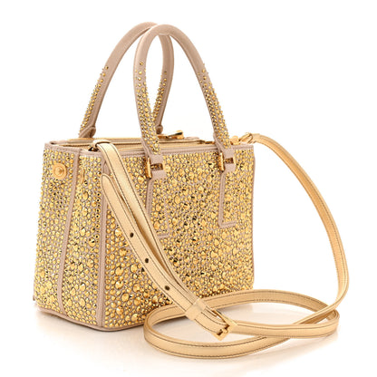 Prada Satin Crystal Mini Galleria Double Zip Tote Platino 3 of 10