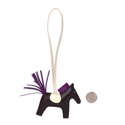 Hermes Milo Lambskin Grigri Rodeo Horse Bag Charm PM Rouge Sellier Craie Violet 2 of 4
