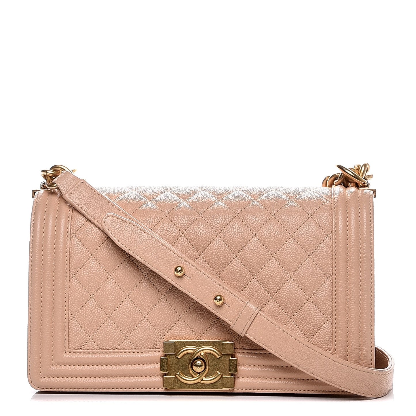 Caviar Quilted Medium Boy Flap Light Beige