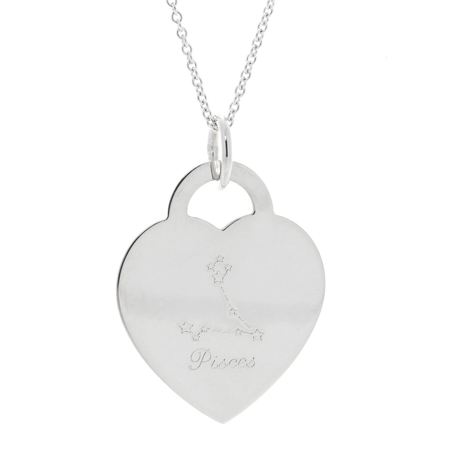 Sterling Silver Zodiac Pisces Heart Tag Pendant Necklace