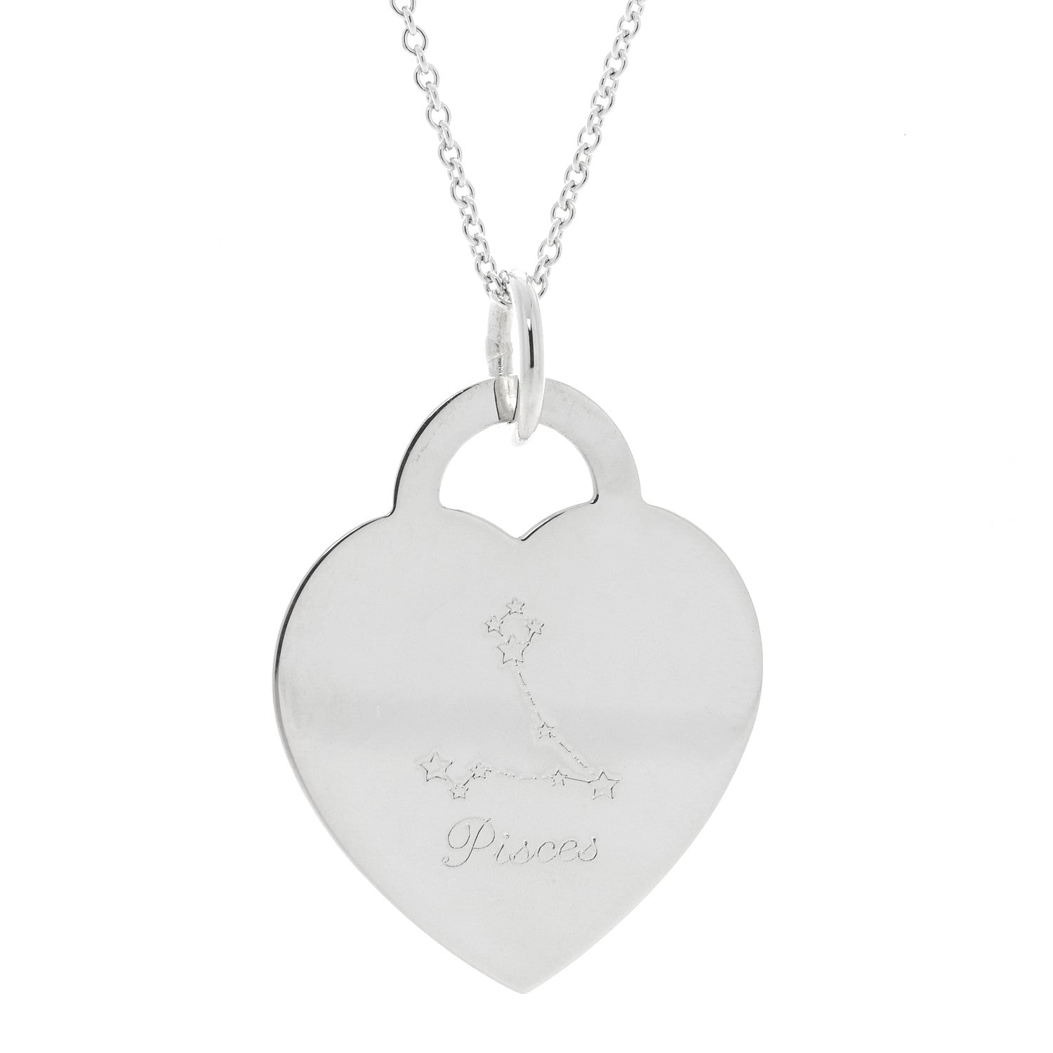 Tiffany Sterling Silver Zodiac Pisces Heart Tag Pendant Necklace 4 of 6