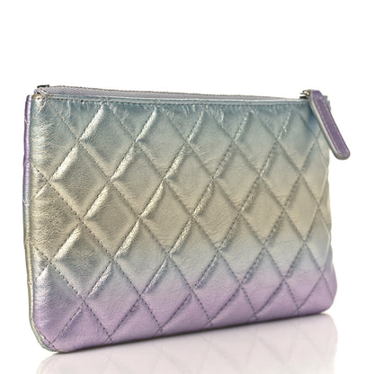 Chanel Gradient Metallic Calfskin Quilted Cosmetic Case Silver Blue Yellow Purple 3 of 8
