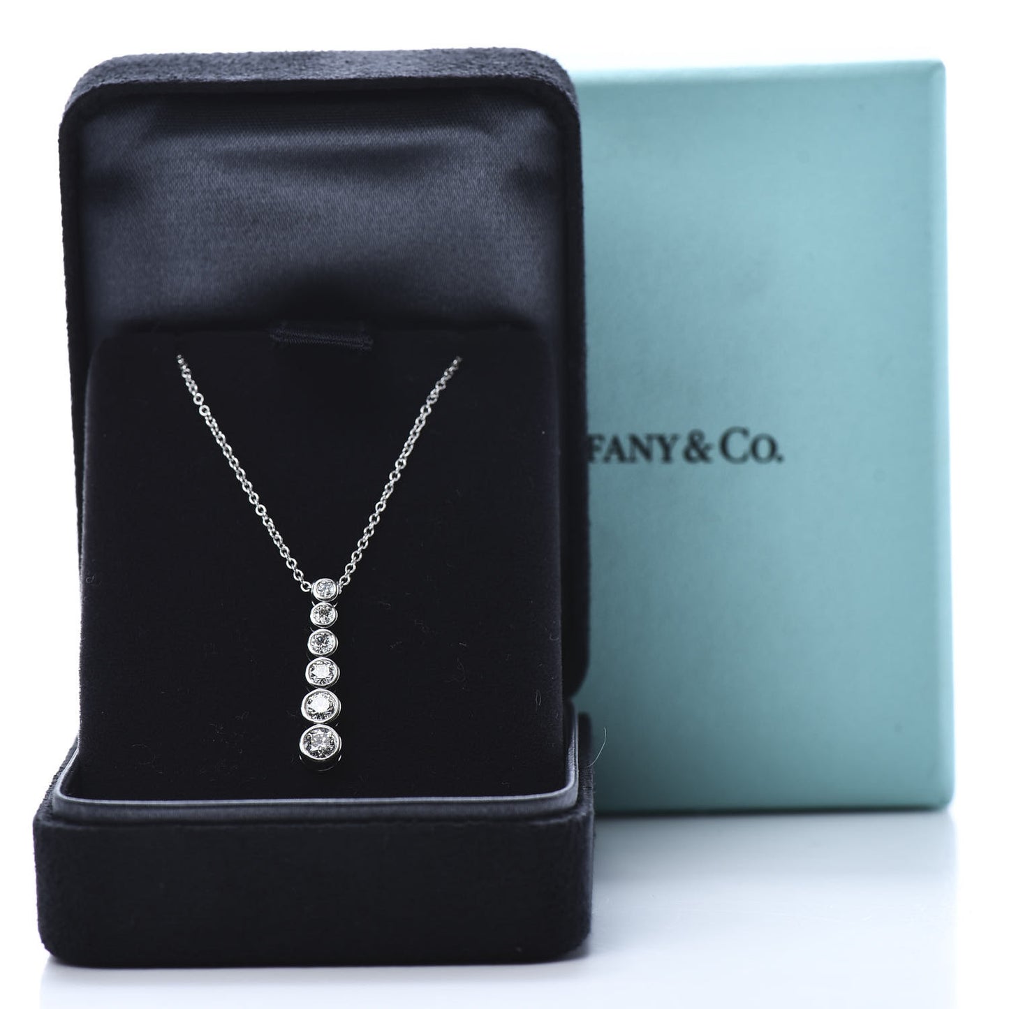 Platinum Diamond Jazz Graduated Drop Pendant Necklace