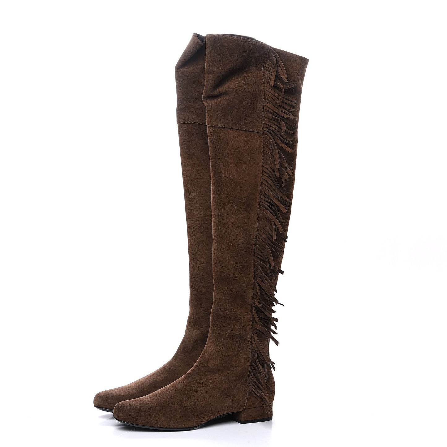 Suede Goatskin BB 20 Over The Knee Fringed Boots 37.5 Coffee Brown