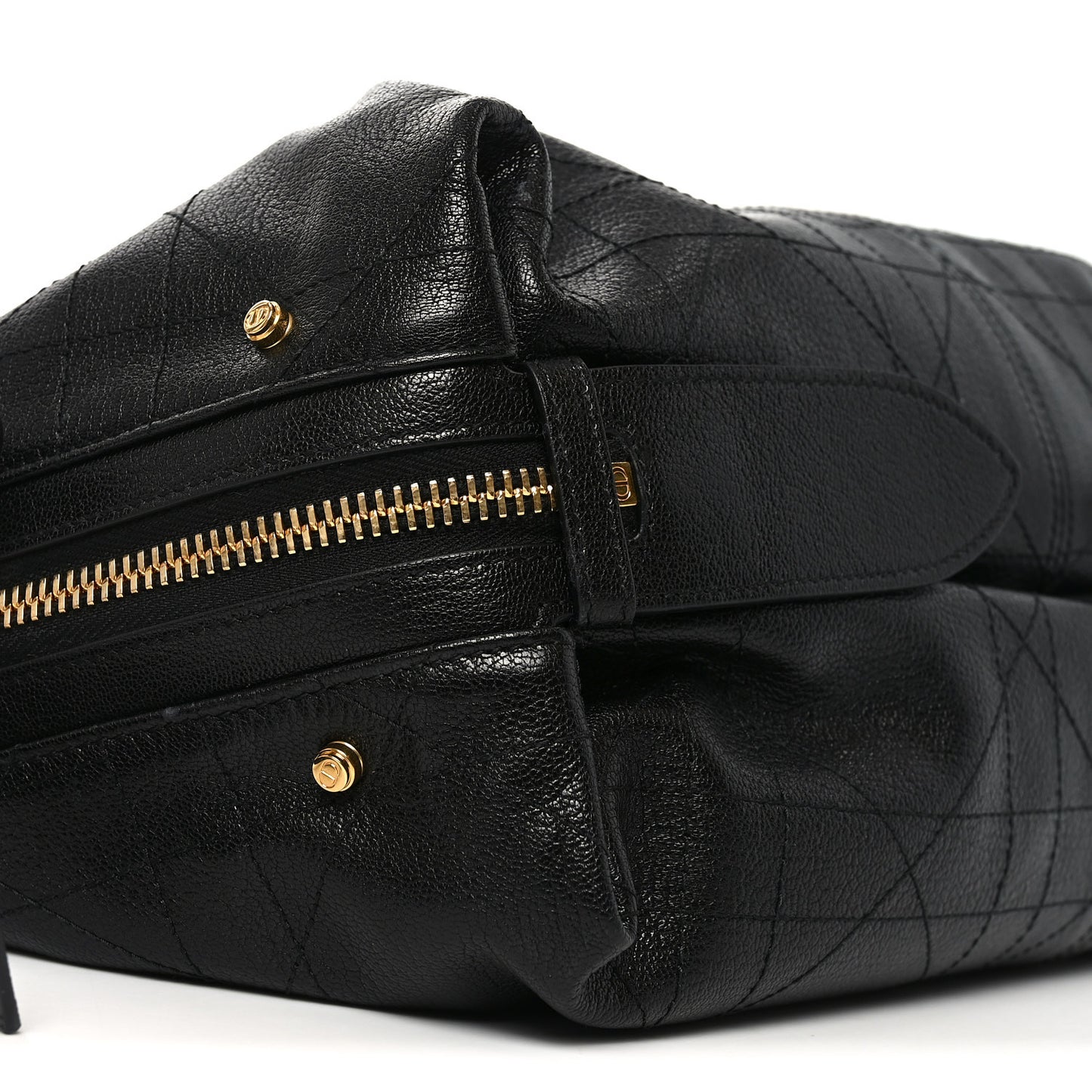 Shiny Grained Calfskin Macrocannage Medium D-Journey Bag Black