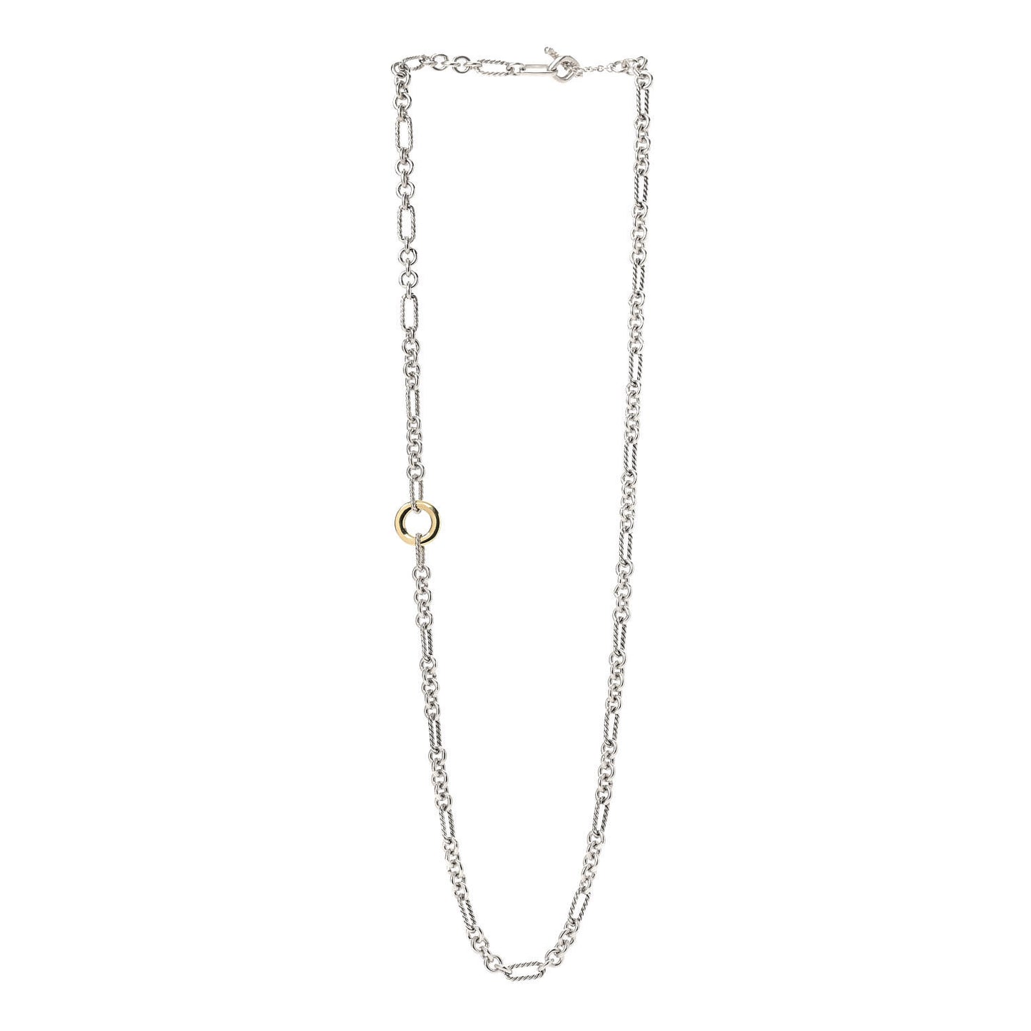 Sterling Silver 18K Yellow Gold Figaro Two Tone Link Necklace