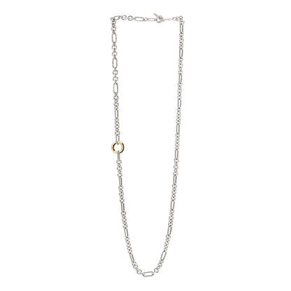 David Yurman Sterling Silver 18K Yellow Gold Figaro Two Tone Link Necklace 3 of 5