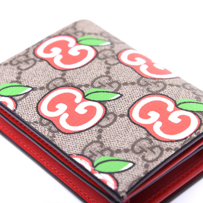Gucci GG Supreme Monogram Apple Card Case Wallet Beige Multicolor Lobster Red 9 of 11