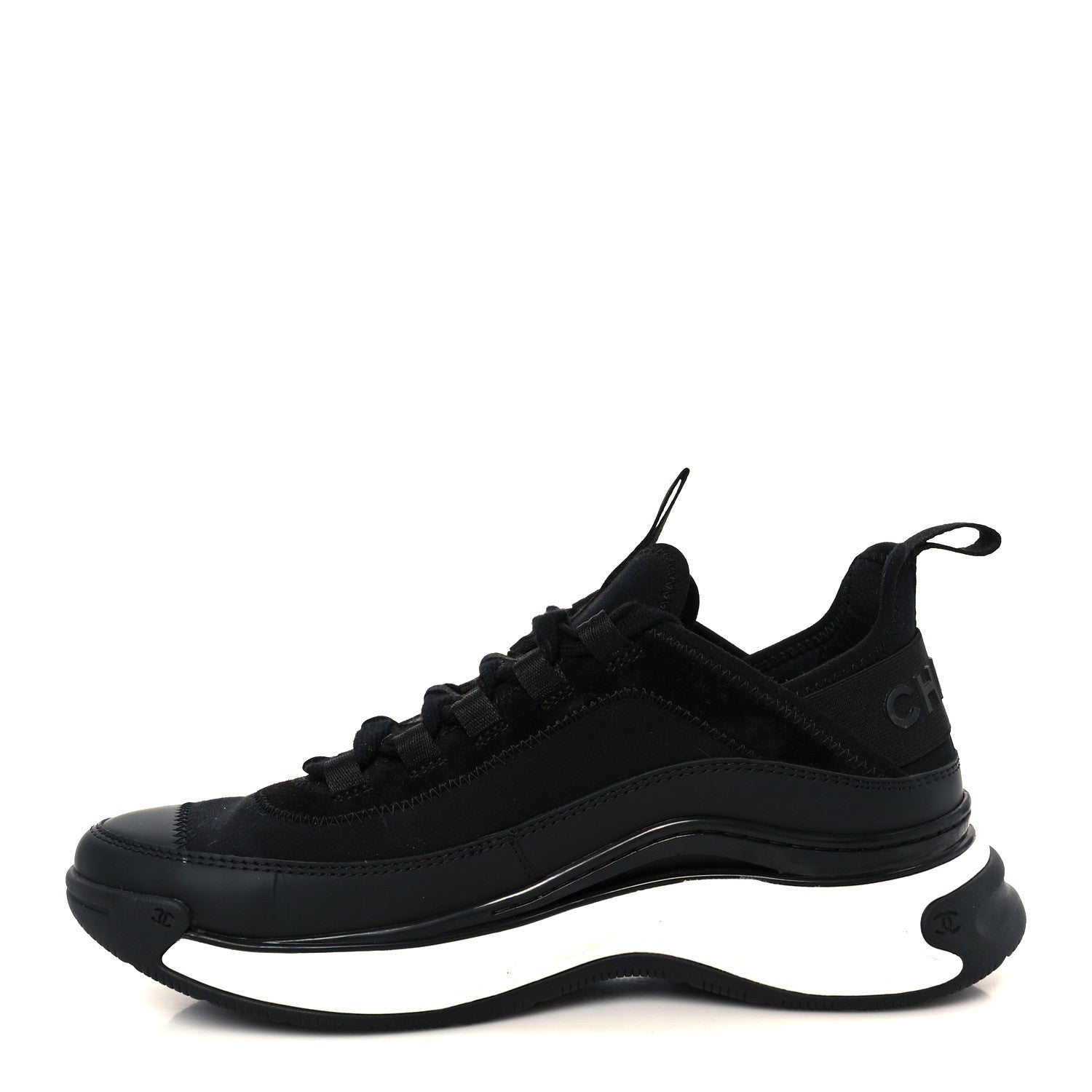 Chanel Velvet Calfskin Mixed Fibers CC Sneakers 36.5 Black 1 of 9