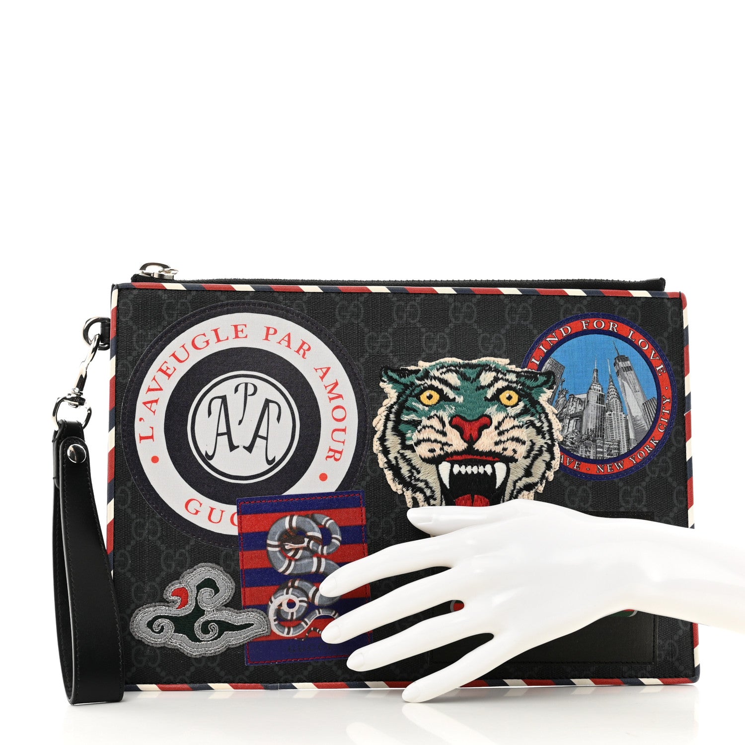 Gucci GG Supreme Monogram Night Courrier Zip Wristlet Pouch Black Multicolor 2 of 7
