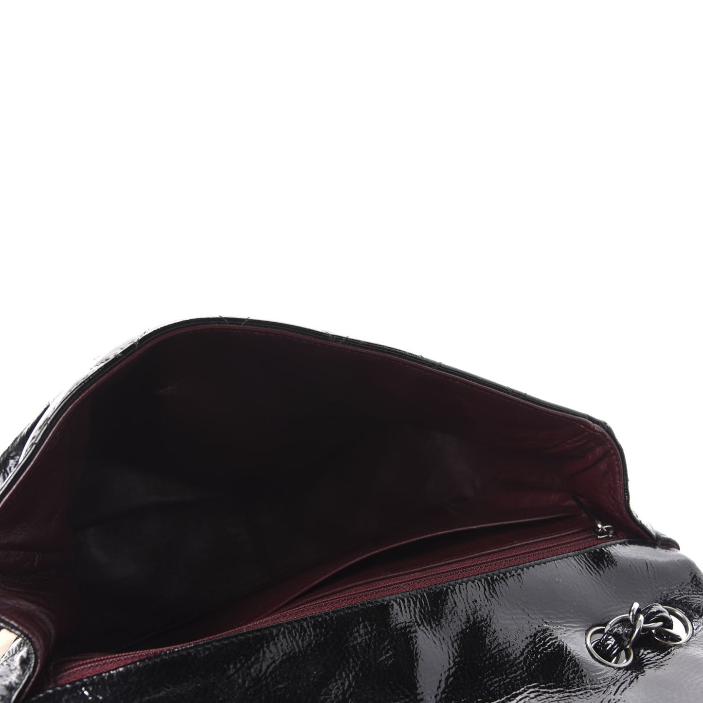 Distressed Patent Quilted Jumbo Single Flap Black